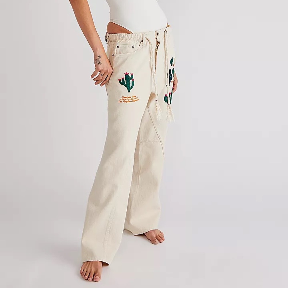 FREE PEOPLE + Dr. Collectors Cactus Embroidered Jeans